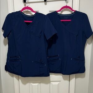 Set of 2 Scrubstar Performance Navy Blue Women's V-Neck Medical Scrub Tops